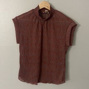 Monteau Mock Neck Sheer Floral Blouse